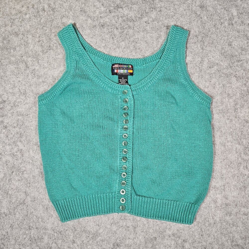 VTG Paris Sports‎ Club Womens Teal V-Neck Sweater Vest Preppy Grannycore Size M